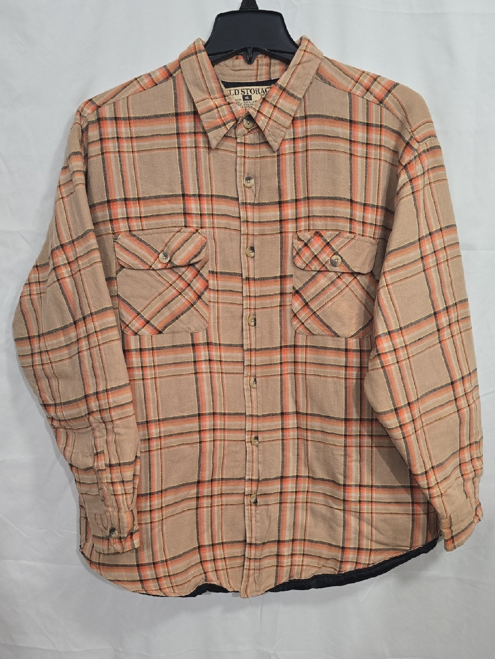 Cold Storage Mens XL Quilted Flannel Chest Pockets Orange Tan